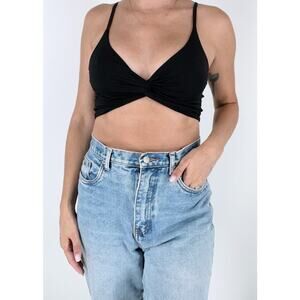 Women's Black V-neckline Front Twist Cropped Top Size XS